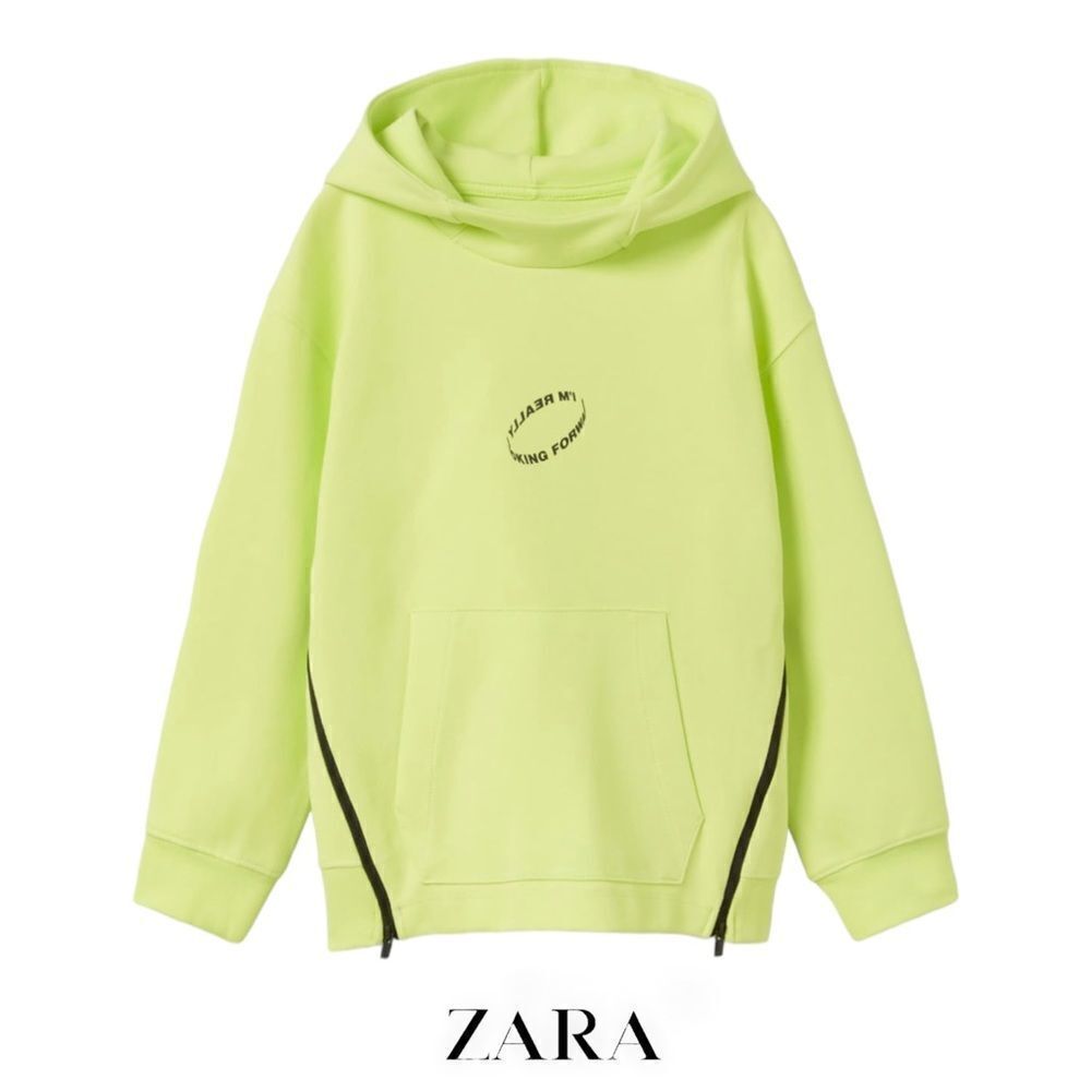 Zara Kids Bright Yellow Athletic Hoodie with Side Zippers NWT 13-14Y - Picture 2 of 5